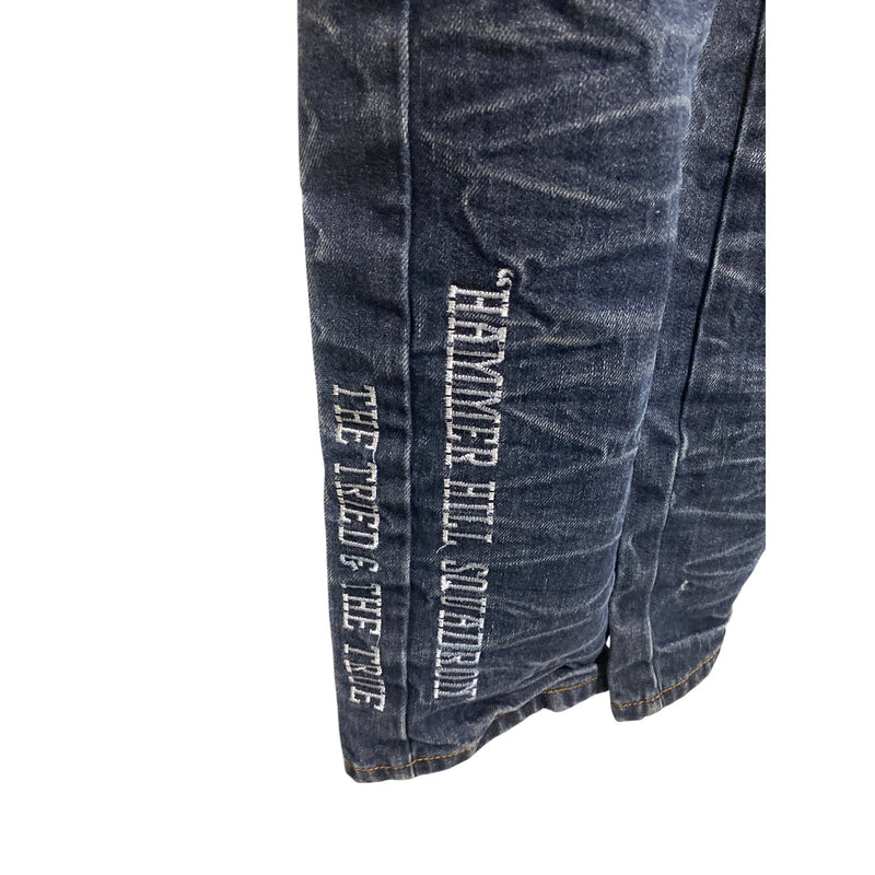 Mens Vintage Americana Denim Cargo Jeans W36 L33 Embroidered Patches Jean Pants