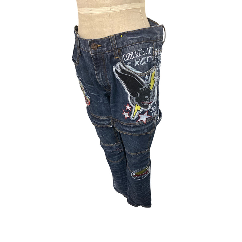 Mens Vintage Americana Denim Cargo Jeans W36 L33 Embroidered Patches Jean Pants