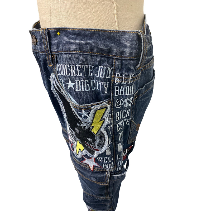 Mens Vintage Americana Denim Cargo Jeans W36 L33 Embroidered Patches Jean Pants