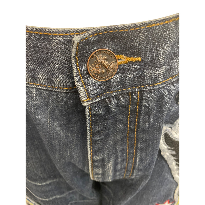 Mens Vintage Americana Denim Cargo Jeans W36 L33 Embroidered Patches Jean Pants