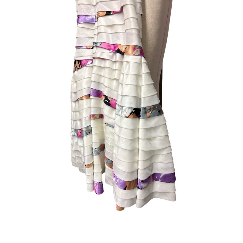 Terani Couture Ivory Multicolor Floral Appliqué Banded Cocktail Dress Sequin Beaded Embellishment Prom Evening Pageant Fundraiser Sustainabl
