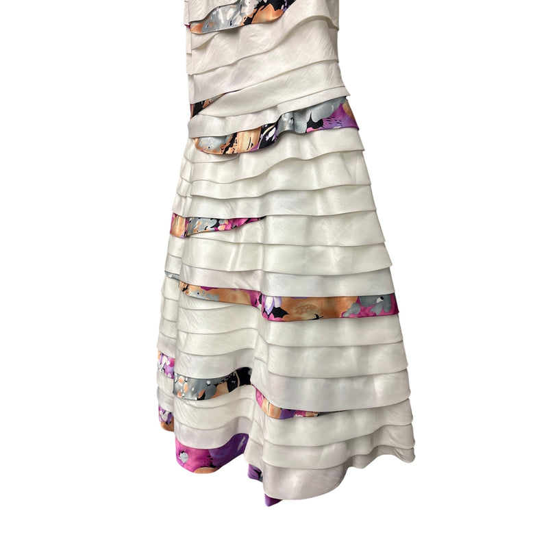 Terani Couture Ivory Multicolor Floral Appliqué Banded Cocktail Dress Sequin Beaded Embellishment Prom Evening Pageant Fundraiser Sustainabl