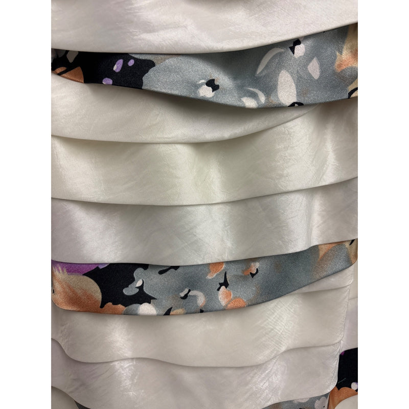 Terani Couture Ivory Multicolor Floral Appliqué Banded Cocktail Dress Sequin Beaded Embellishment Prom Evening Pageant Fundraiser Sustainabl