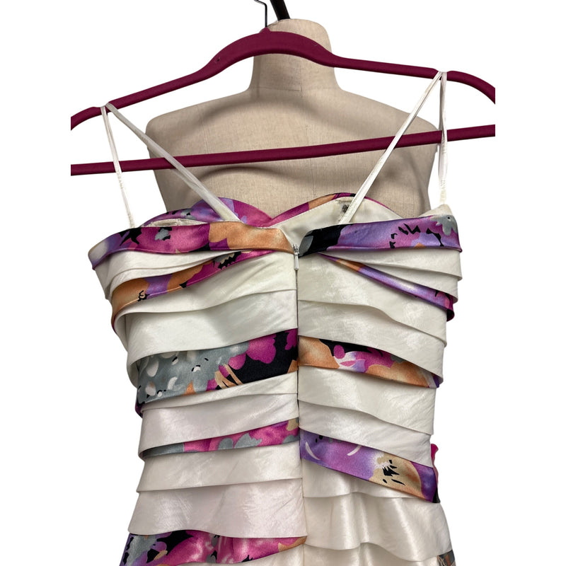 Terani Couture Ivory Multicolor Floral Appliqué Banded Cocktail Dress Sequin Beaded Embellishment Prom Evening Pageant Fundraiser Sustainabl