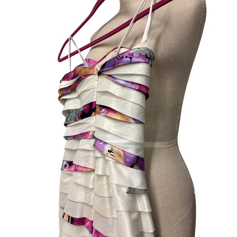 Terani Couture Ivory Multicolor Floral Appliqué Banded Cocktail Dress Sequin Beaded Embellishment Prom Evening Pageant Fundraiser Sustainabl