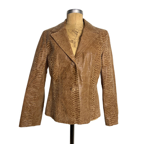 Pamela McCoy Authentic Vintage Camel Brown Genuine Leather Blazer Jacket