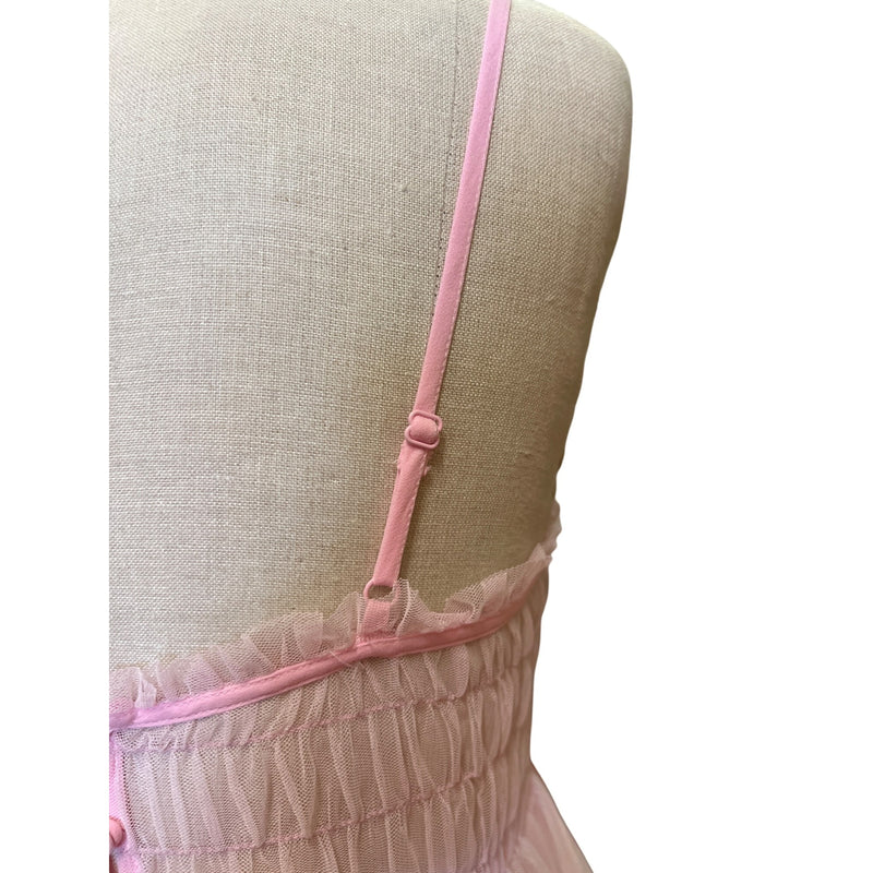 Vintage Pink Sheer Nightgown Dress With Ruched Waist Button Detail Darling Feminine Girlie and so Pretty