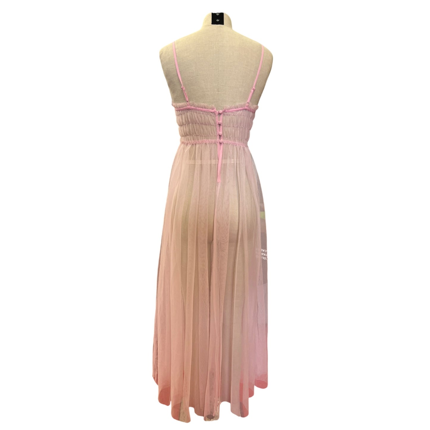 Vintage Pink Sheer Nightgown Dress With Ruched Waist Button Detail Darling Feminine Girlie and so Pretty