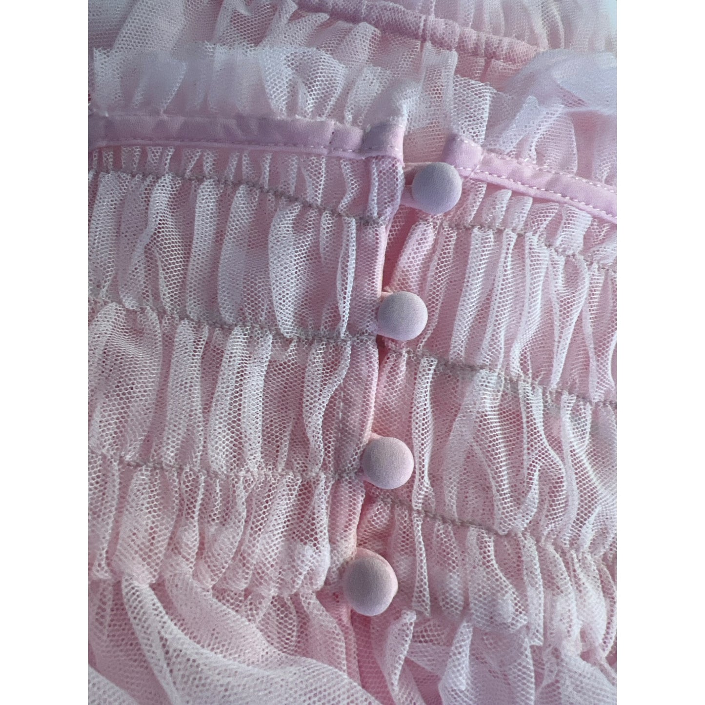 Vintage Pink Sheer Nightgown Dress With Ruched Waist Button Detail Darling Feminine Girlie and so Pretty