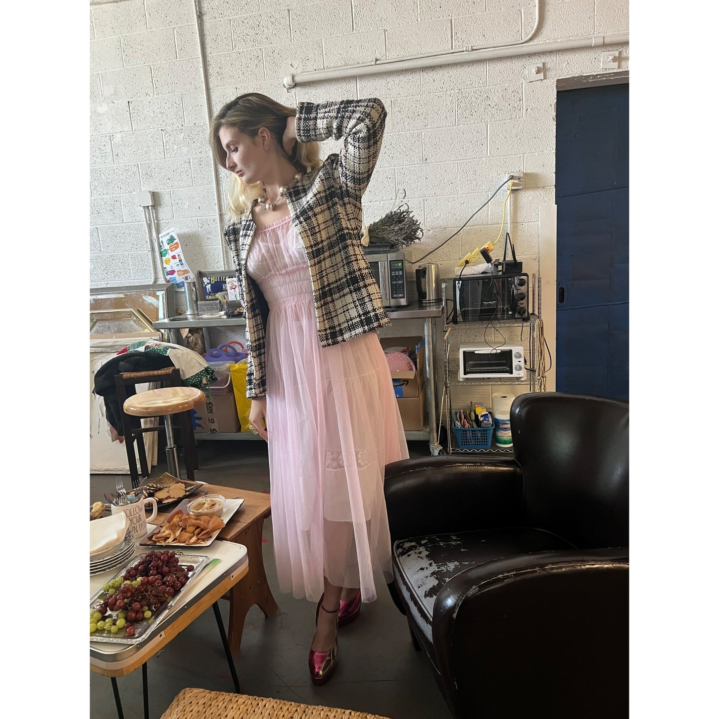 Vintage Pink Sheer Nightgown Dress With Ruched Waist Button Detail Darling Feminine Girlie and so Pretty