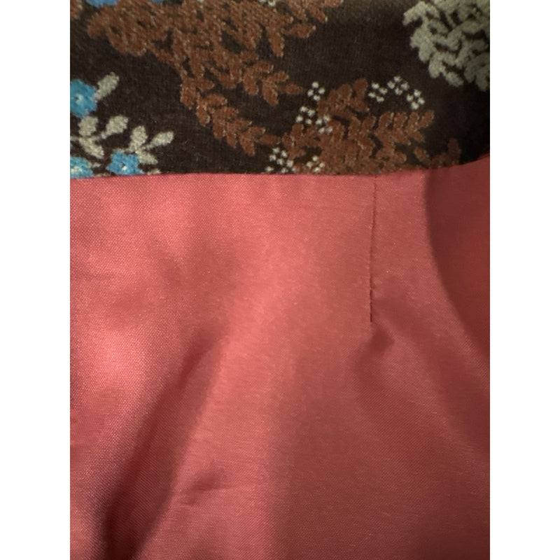 Vintage 1970s Brown Floral Velvet Belted Dress With Ruched Neckline and Long Sleeves, Fundraiser for Sustainable Fashion Education Program