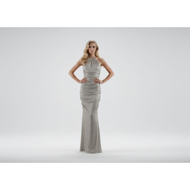 Xscape Silver Metallic Halter Evening Gown Size 6