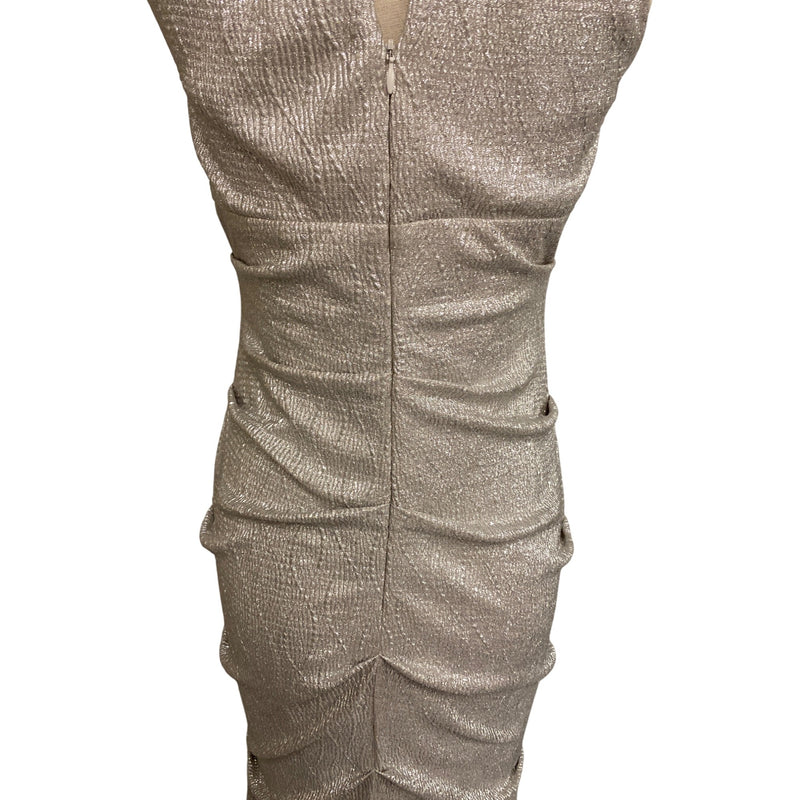 Xscape Silver Metallic Halter Evening Gown Size 6