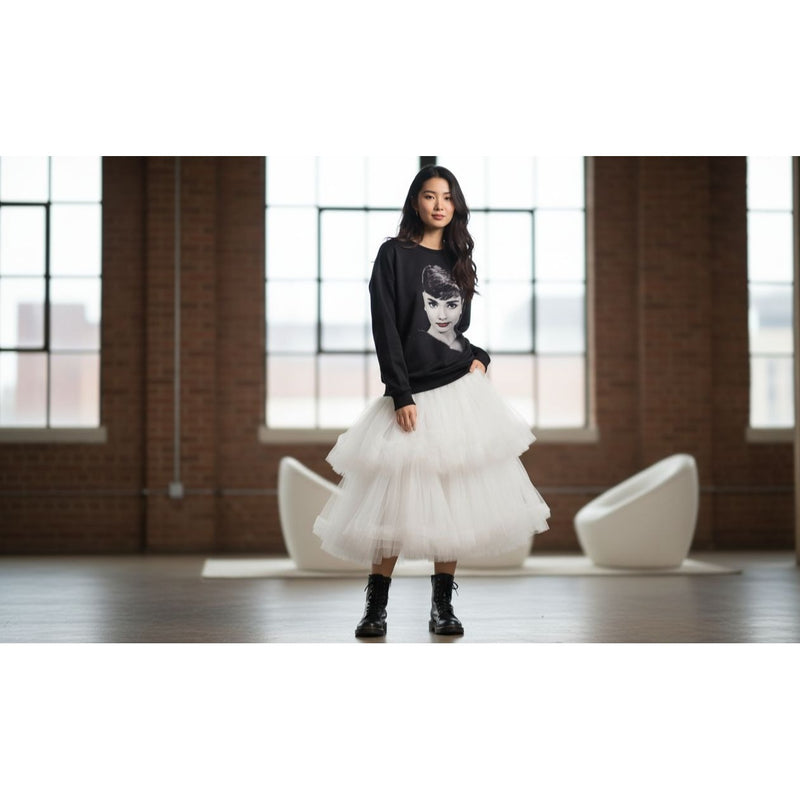 Audrey Hepburn Print Black Sweatshirt Celebrity Fashion Icon Top