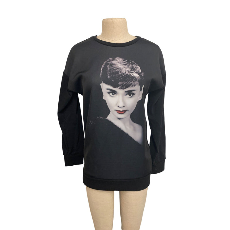 Audrey Hepburn Print Black Sweatshirt Celebrity Fashion Icon Top