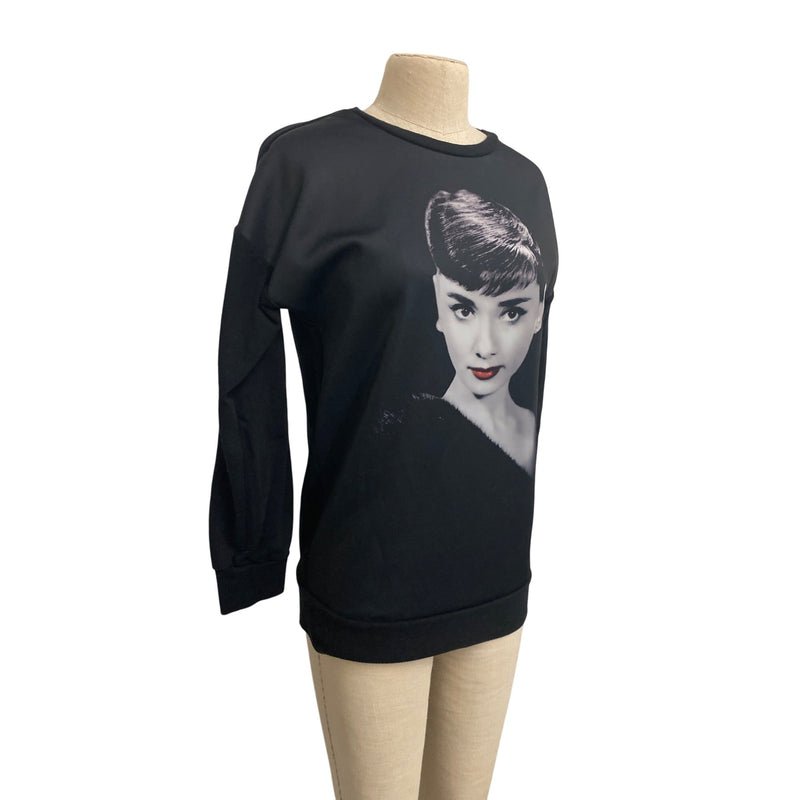 Audrey Hepburn Print Black Sweatshirt Celebrity Fashion Icon Top