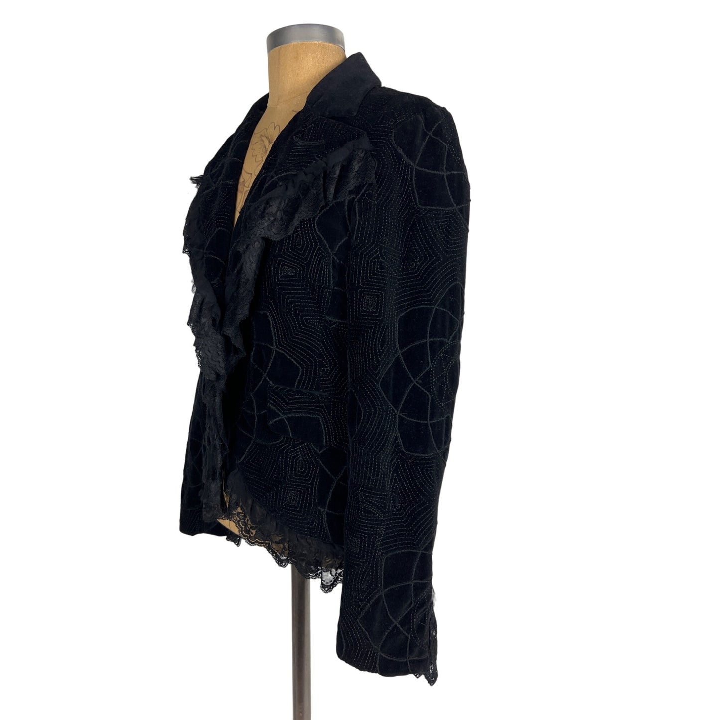 Sheri Bodel Black Authentic Vintage Women's Blazer Unique Jacket with Ruffle Lace Trim from Nordstrom
