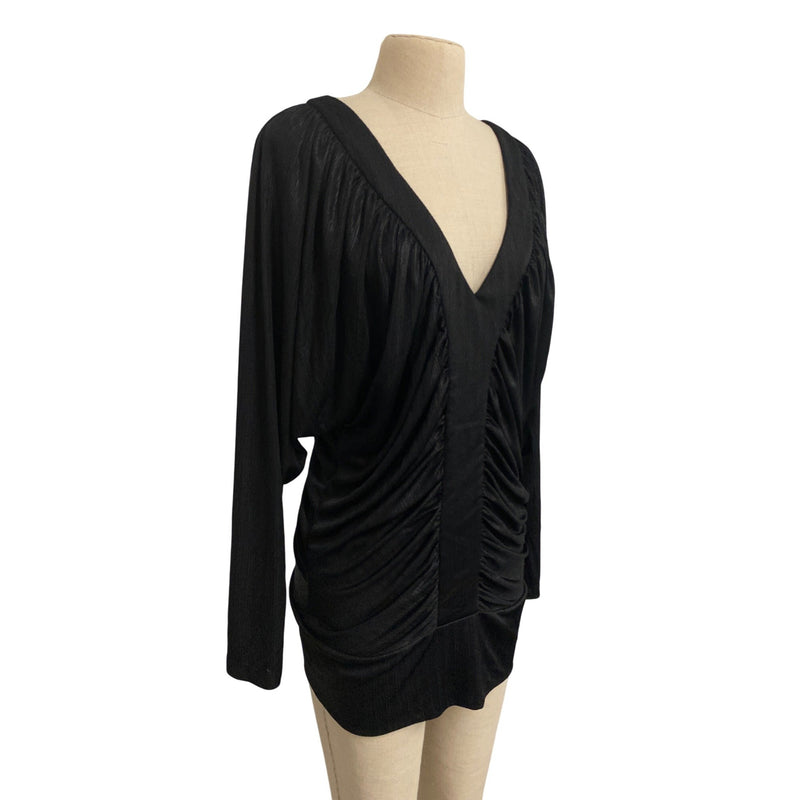 Vintage BeBe Black V-Neck Ruched Long Sleeve Top Mini Dress, Fundraiser for Sustainable Fashion Education Programs