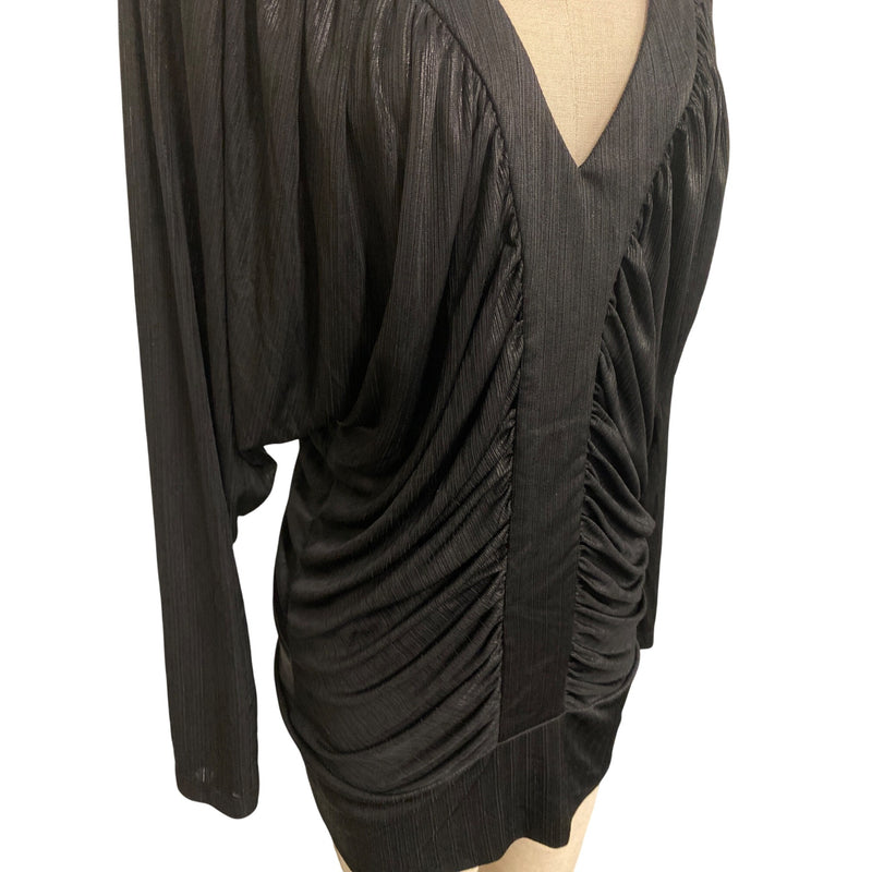 Vintage BeBe Black V-Neck Ruched Long Sleeve Top Mini Dress, Fundraiser for Sustainable Fashion Education Programs