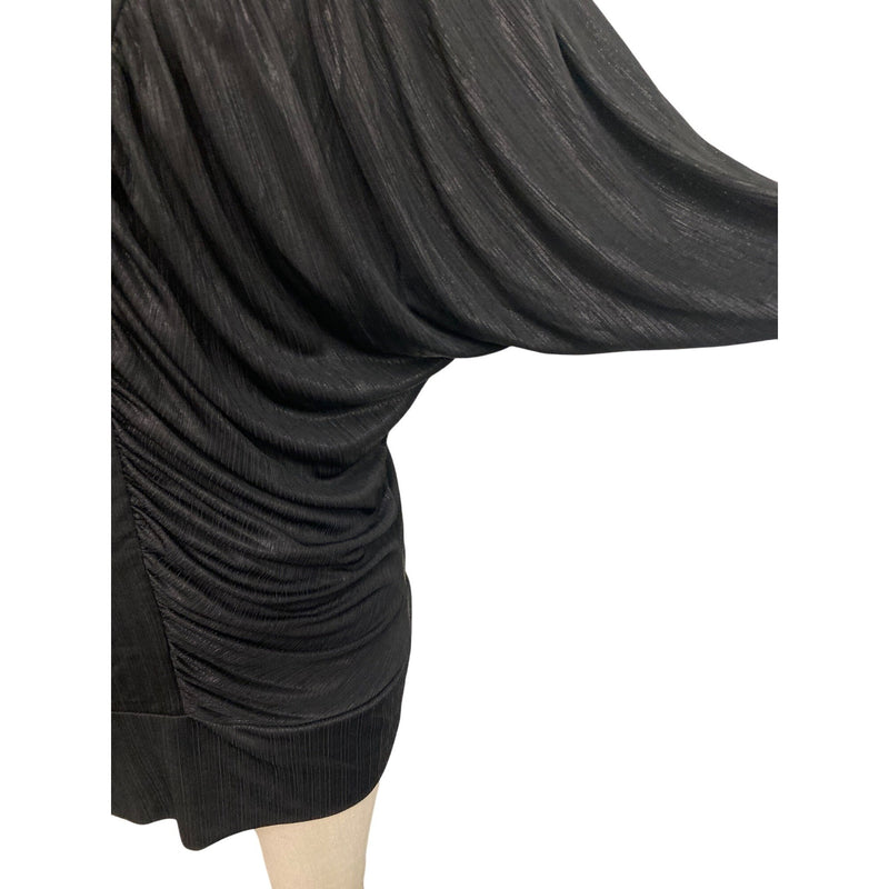 Vintage BeBe Black V-Neck Ruched Long Sleeve Top Mini Dress, Fundraiser for Sustainable Fashion Education Programs