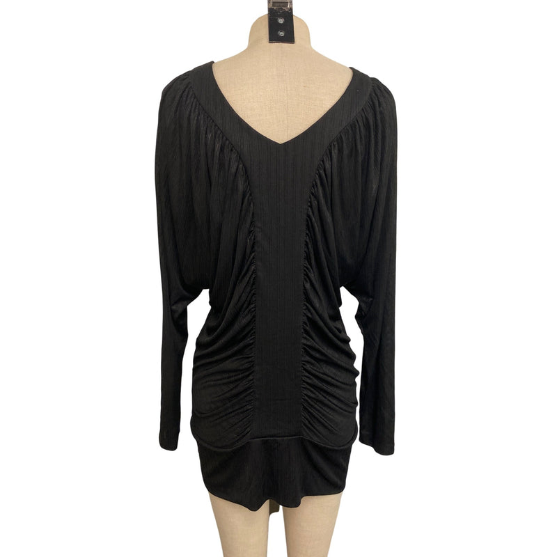 Vintage BeBe Black V-Neck Ruched Long Sleeve Top Mini Dress, Fundraiser for Sustainable Fashion Education Programs