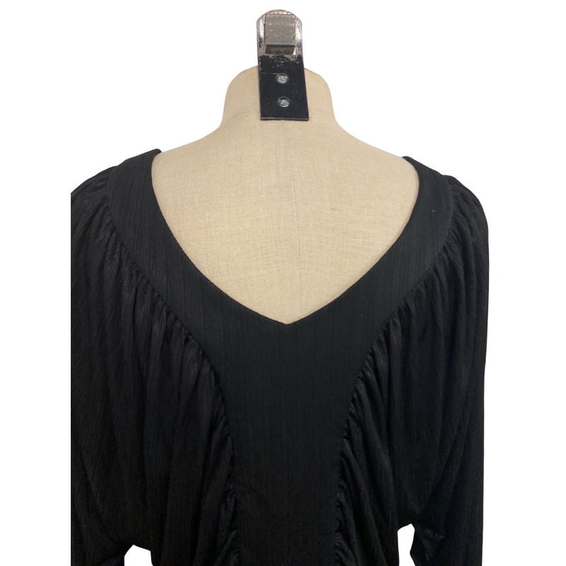Vintage BeBe Black V-Neck Ruched Long Sleeve Top Mini Dress, Fundraiser for Sustainable Fashion Education Programs