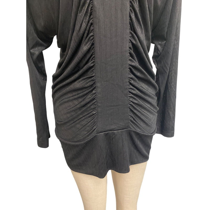 Vintage BeBe Black V-Neck Ruched Long Sleeve Top Mini Dress, Fundraiser for Sustainable Fashion Education Programs