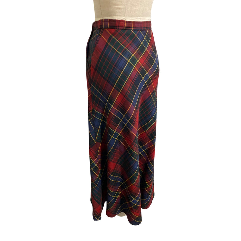 Ralph Lauren Vintage Wool Plaid Maxi Skirt Classic Red Green Blue Yellow Legacy Style