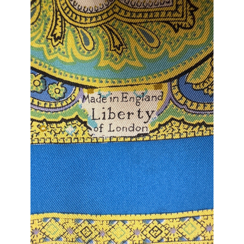 Vintage Liberty Of London Made in England Paisley Print Scarf Square Blue Gold Soft As Silk