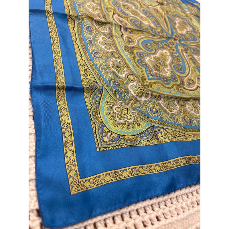Vintage Liberty Of London Made in England Paisley Print Scarf Square Blue Gold Soft As Silk
