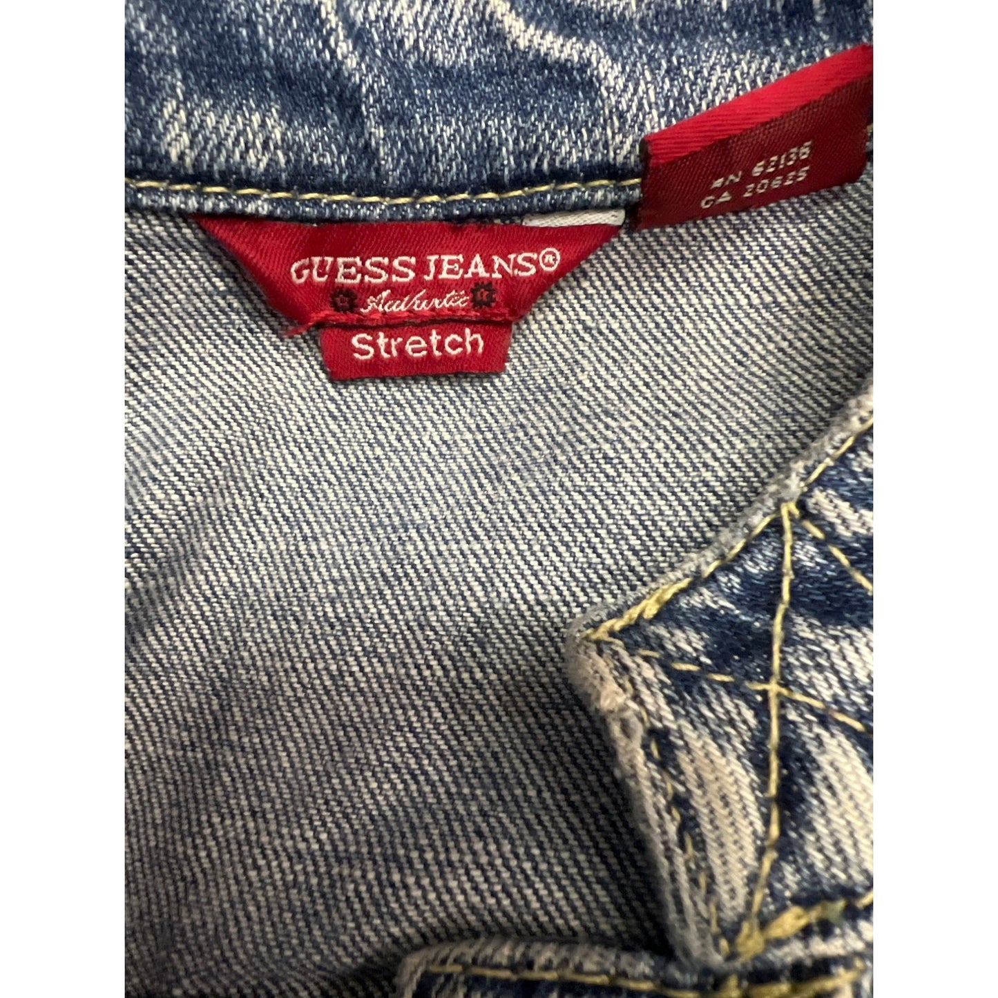 Vintage Guess Jean Jacket Women's Distressed Denim Button-Up Bolero Blazer Top With Puff Sleeves Fitted Waist