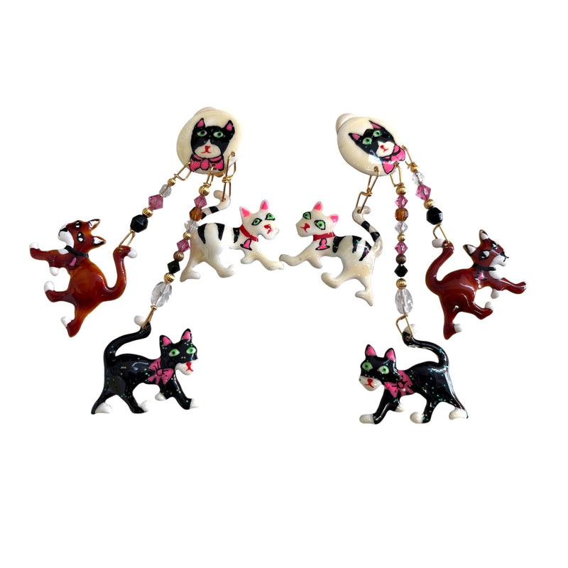 Lunch at the Ritz Earrings Kitty Cat Kitties Whimsical Costume Jewelry