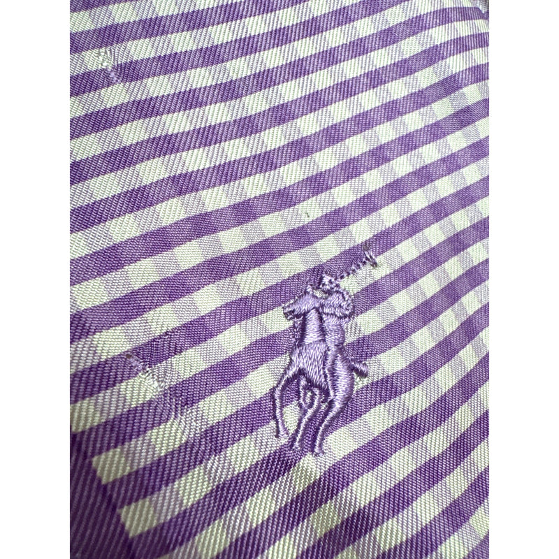 Ralph Lauren Purple Gingham Check Pocket Square With Polo Logo 17x17