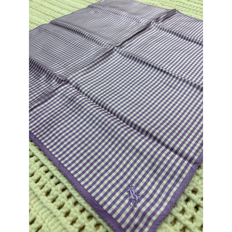 Ralph Lauren Purple Gingham Check Pocket Square With Polo Logo 17x17