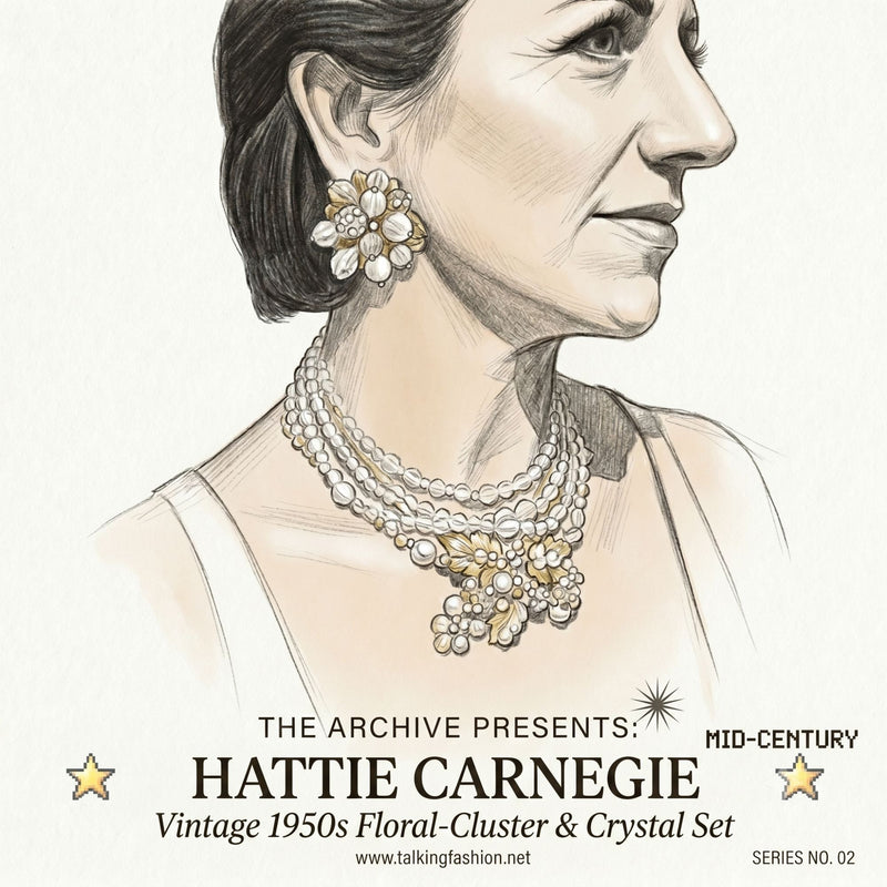 Vintage Hattie Carnegie Crystal Bead Gold Floral Necklace Earrings Parure Set, Sustainable Fashion Education Fundraiser
