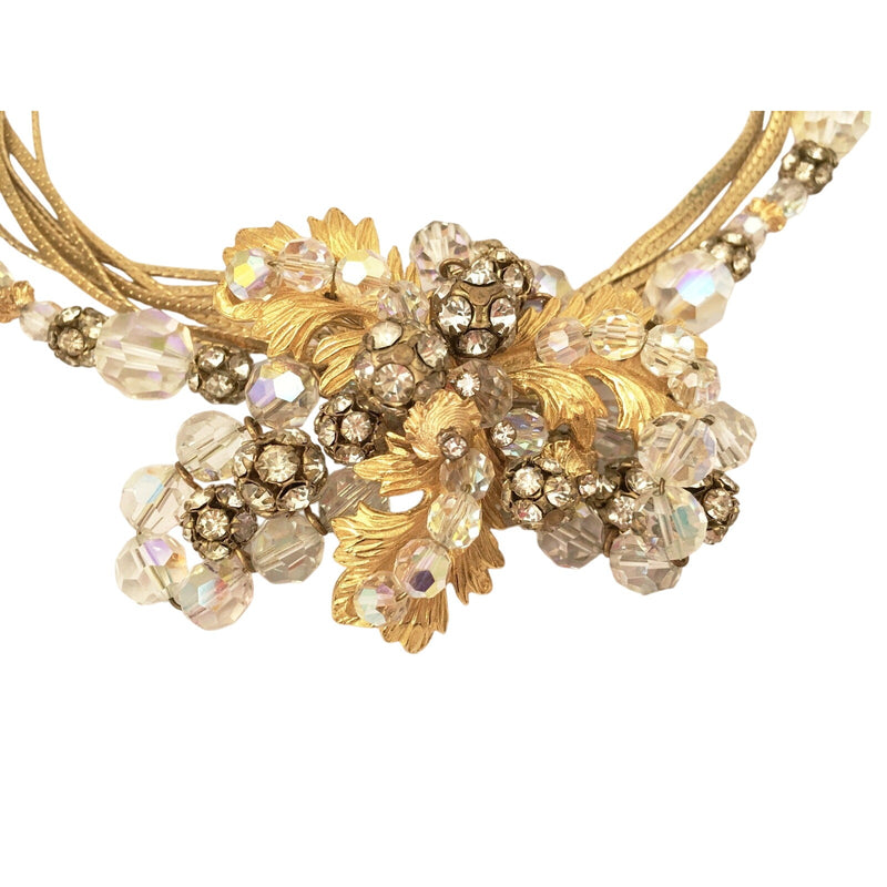 Vintage Hattie Carnegie Crystal Bead Gold Floral Necklace Earrings Parure Set, Sustainable Fashion Education Fundraiser