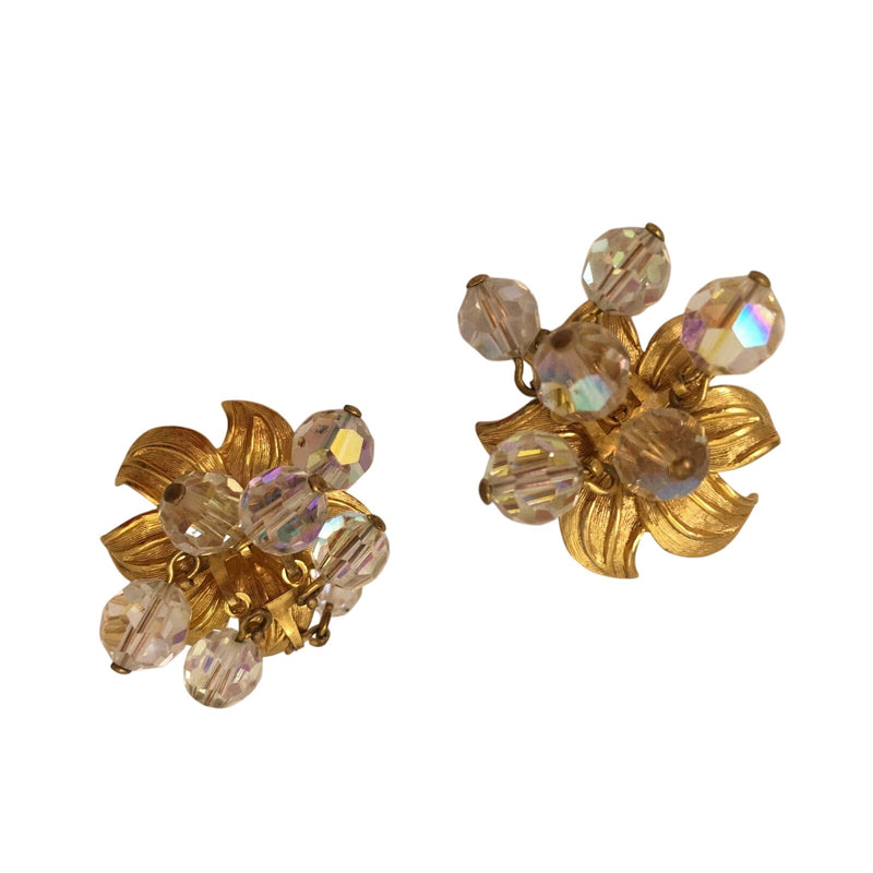 Vintage Hattie Carnegie Crystal Bead Gold Floral Necklace Earrings Parure Set, Sustainable Fashion Education Fundraiser