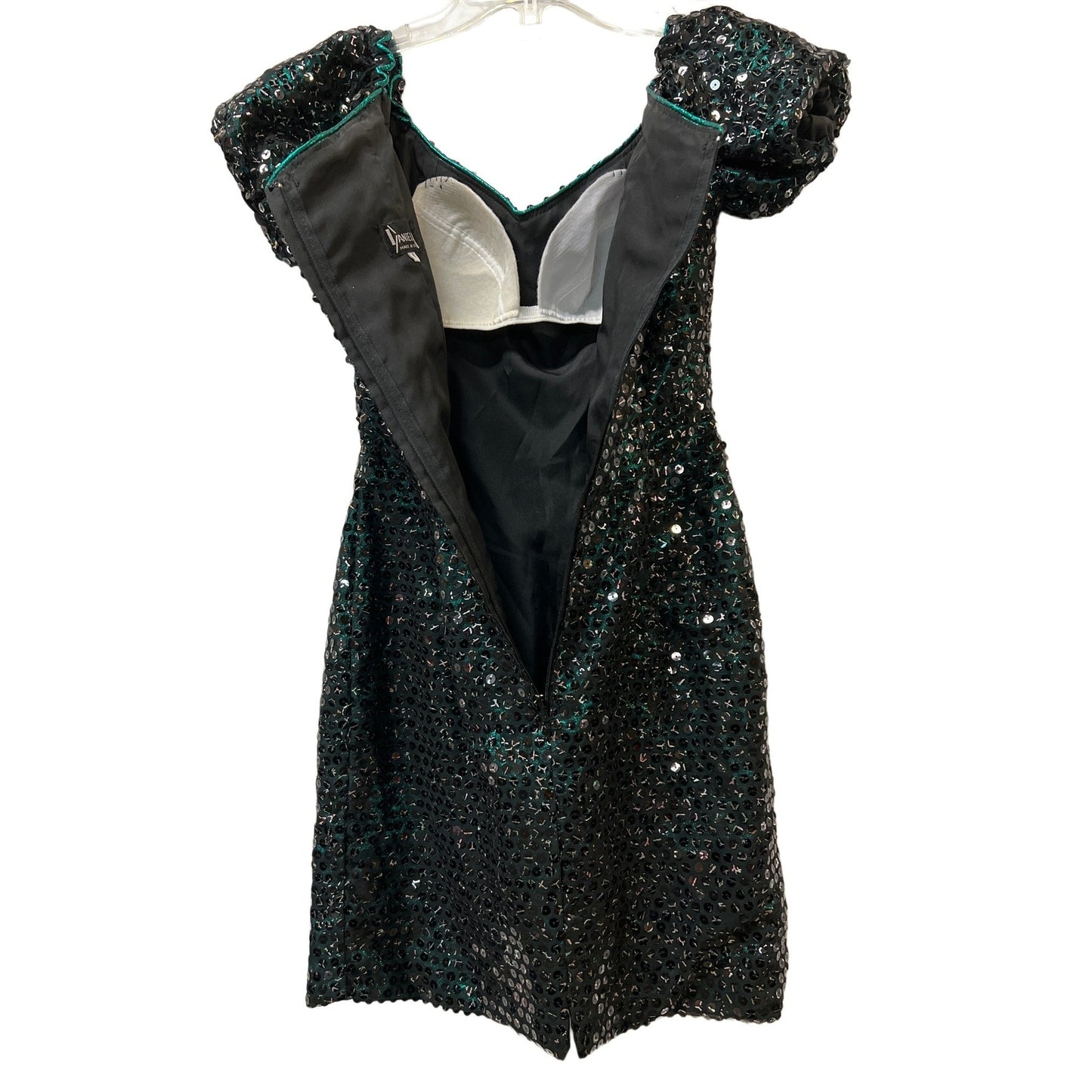 Daniella Green Black vintage Sequin Mini Dress size 8 Feminine Plus Bra Cup