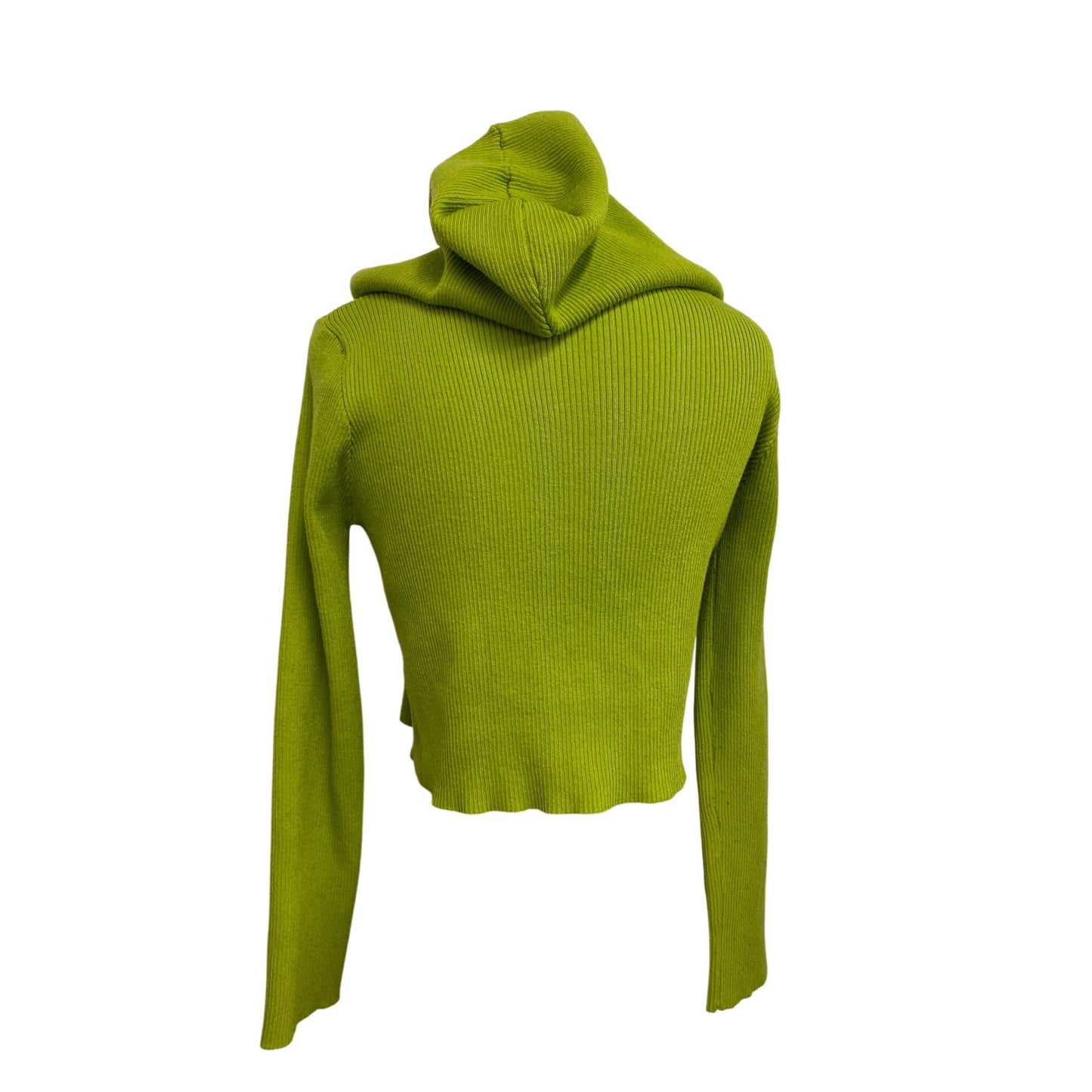 Bailey Rose Lime Green Ribbed Knit Cropped Hoodie Zip-Up Medium Cardigan Sweater