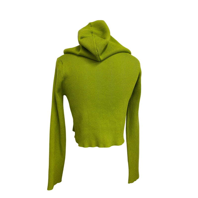 Bailey Rose Lime Green Ribbed Knit Cropped Hoodie Zip-Up Medium Cardigan Sweater