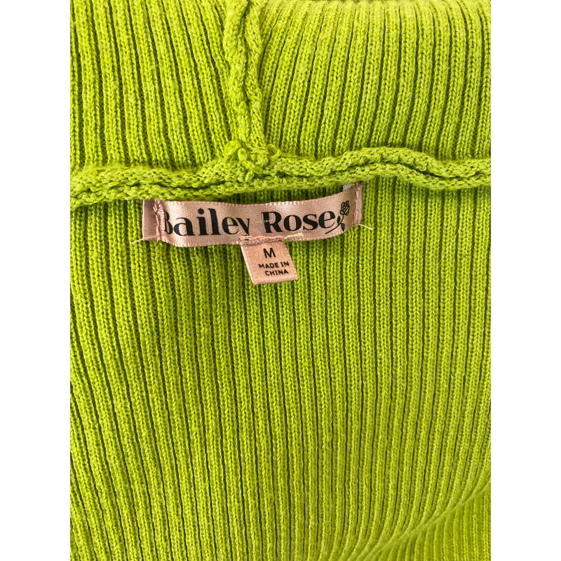 Bailey Rose Lime Green Ribbed Knit Cropped Hoodie Zip-Up Medium Cardigan Sweater