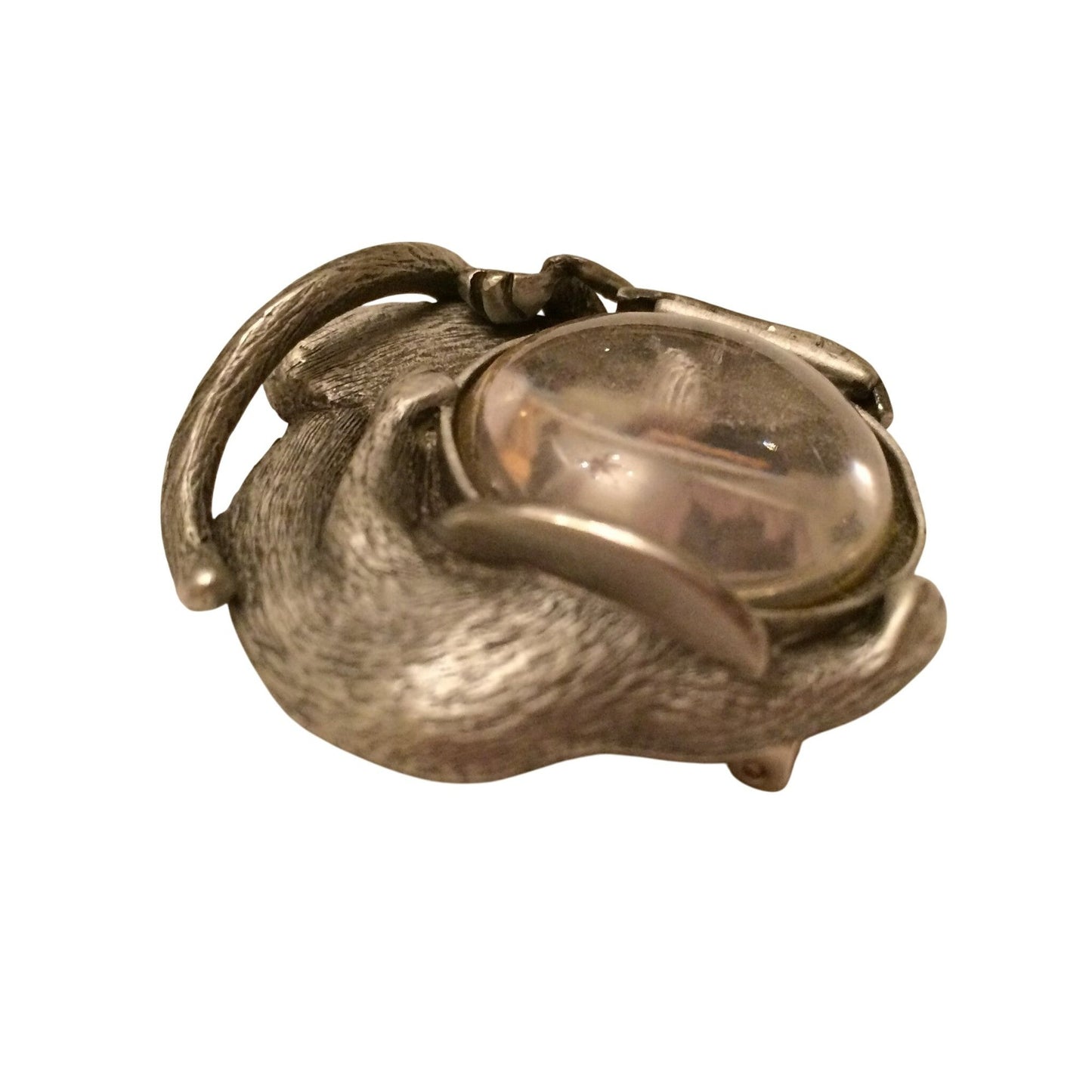 Vintage JJ Jonette Jewelry Cat & Fish Aquarium Pin Brooch Pewter & Glass 1970s Novelty Design