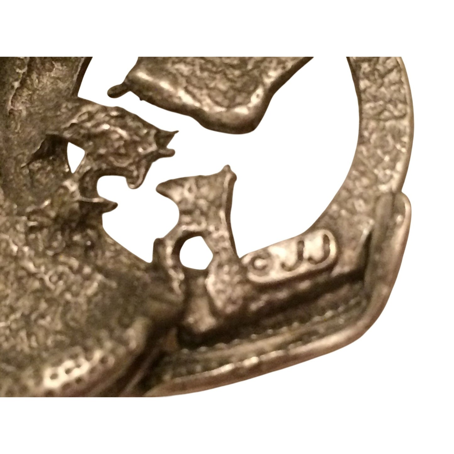 Vintage JJ Jonette Jewelry Cat & Fish Aquarium Pin Brooch Pewter & Glass 1970s Novelty Design