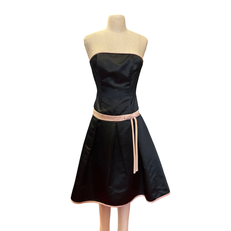 Jessica McClintock for Gunne Sax Black Pink Strapless A-line Dress With Bow Detail Flared Skirt Short Prom Homecoming LBD
