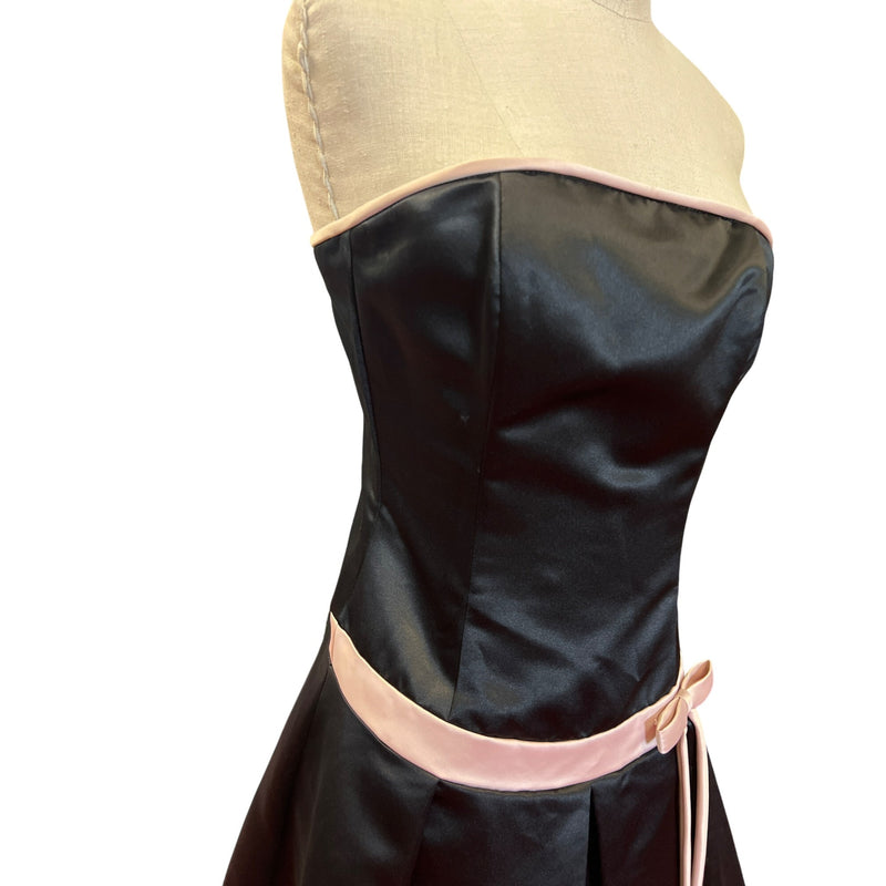 Jessica McClintock for Gunne Sax Black Pink Strapless A-line Dress With Bow Detail Flared Skirt Short Prom Homecoming LBD