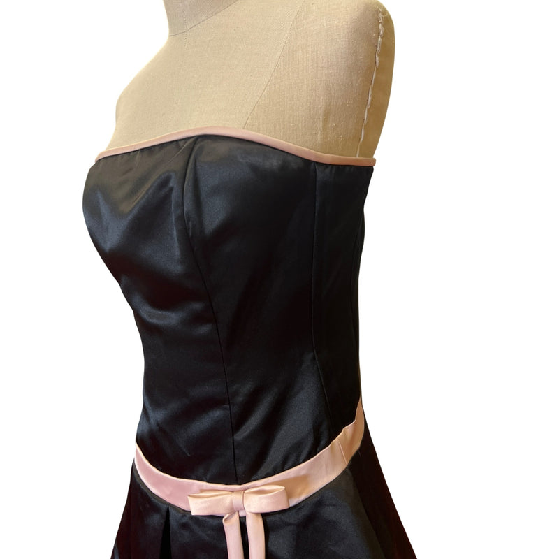 Jessica McClintock for Gunne Sax Black Pink Strapless A-line Dress With Bow Detail Flared Skirt Short Prom Homecoming LBD