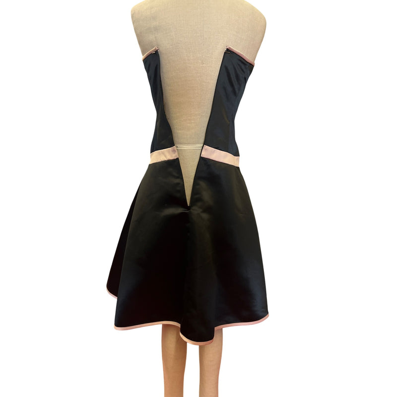 Jessica McClintock for Gunne Sax Black Pink Strapless A-line Dress With Bow Detail Flared Skirt Short Prom Homecoming LBD