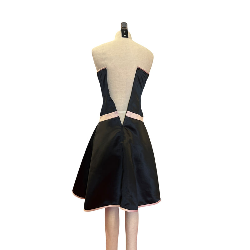 Jessica McClintock for Gunne Sax Black Pink Strapless A-line Dress With Bow Detail Flared Skirt Short Prom Homecoming LBD