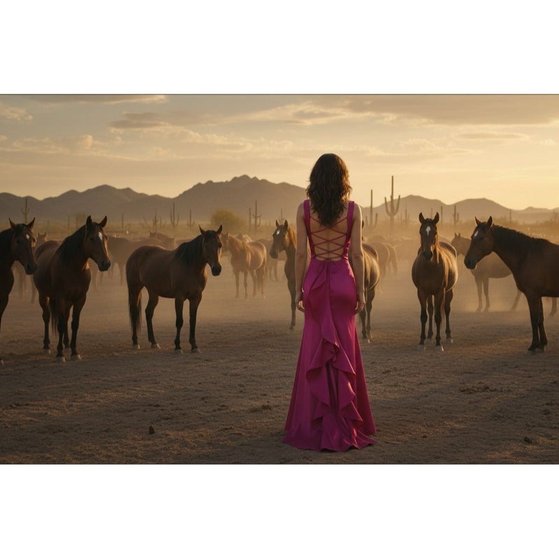 Jump Apparel By Wendye Chalin Fuchsia Satin Mermaid Dress With Back Lace-Up Detail Size 1/2