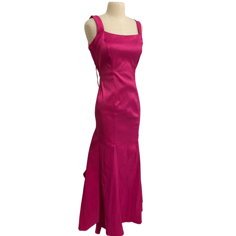 Jump Apparel By Wendye Chalin Fuchsia Satin Mermaid Dress With Back Lace-Up Detail Size 1/2